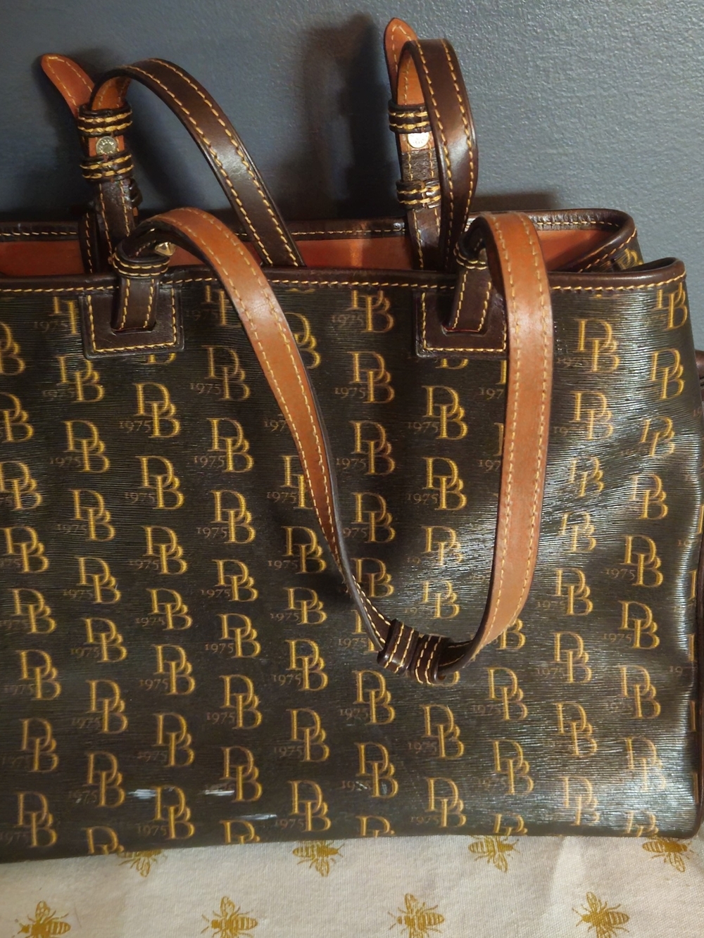 Dooney & Bourke DB 1975 Monogram Tote Brown & Gold